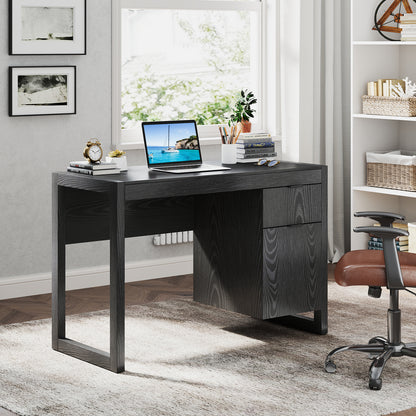 Modern Computer Desk Writing Workstation with Cabinet and Drawer-Black