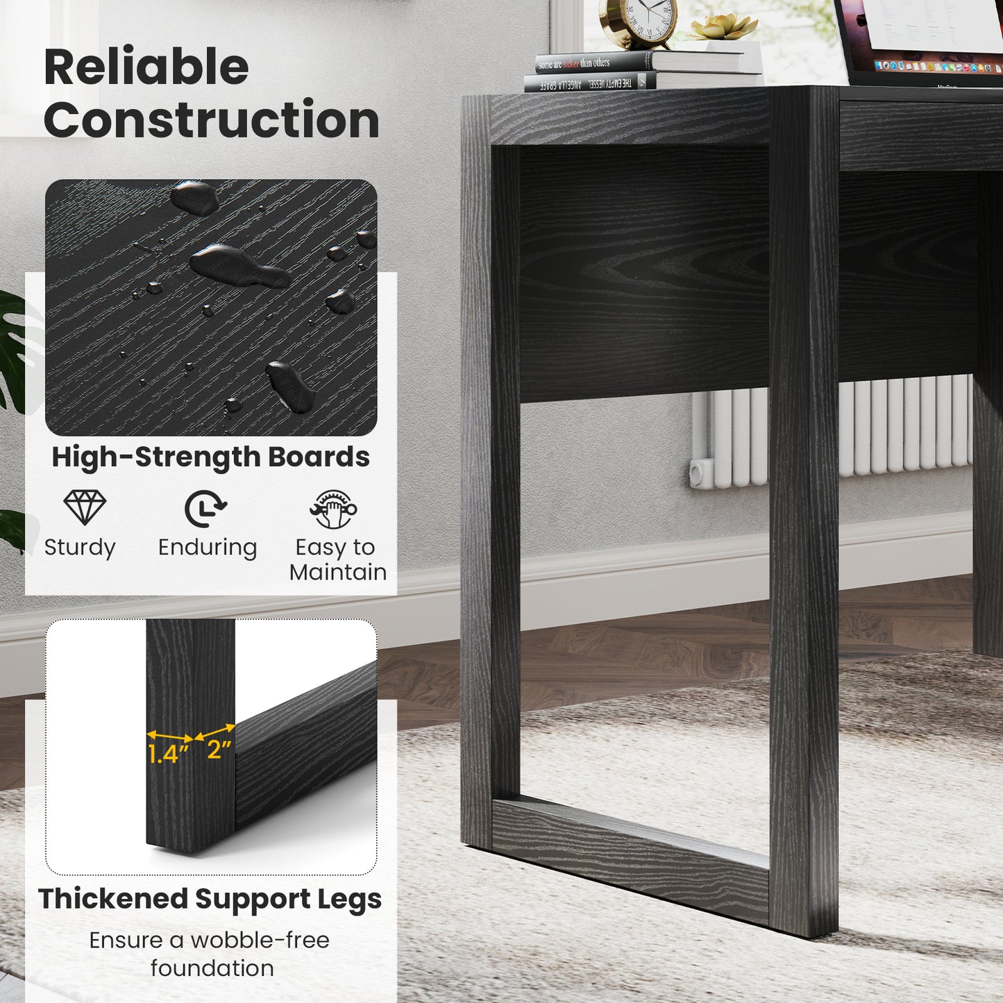 Modern Computer Desk Writing Workstation with Cabinet and Drawer-Black Kids Crystal