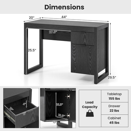 Modern Computer Desk Writing Workstation with Cabinet and Drawer-Black