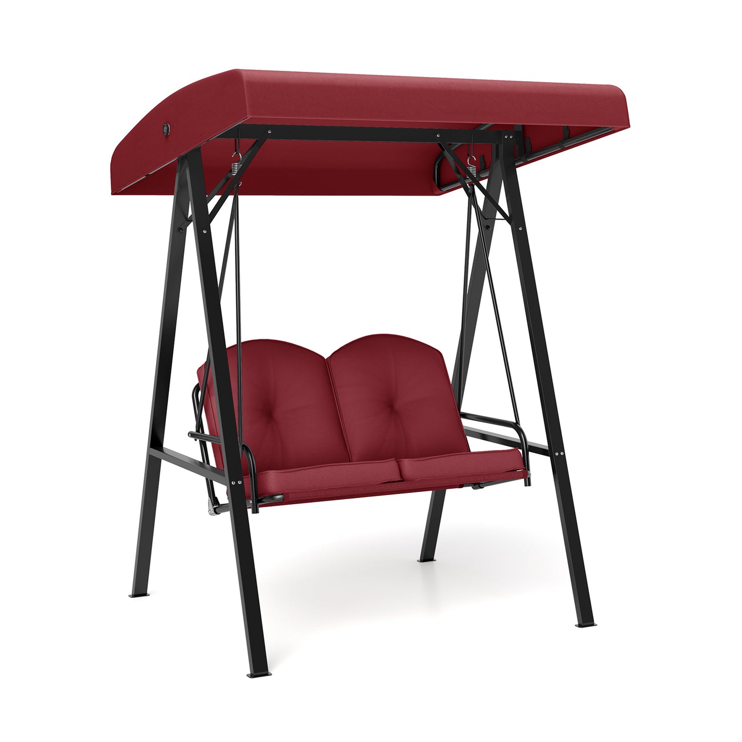 2-Person Outdoor Porch Swing with A-Shaped Metal Stand and Adjustable Canopy-Wine Kids Crystal