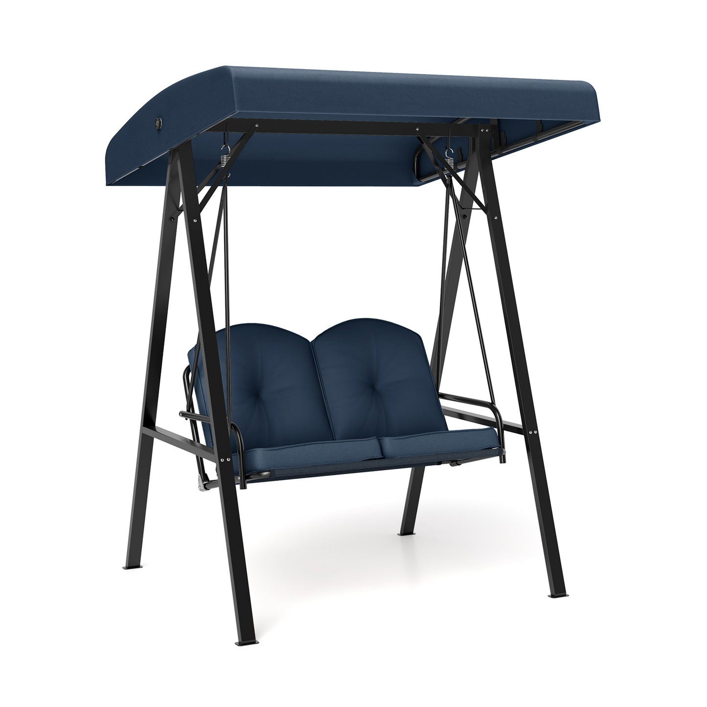 2-Person Outdoor Porch Swing with A-Shaped Metal Stand and Adjustable Canopy-Navy Kids Crystal