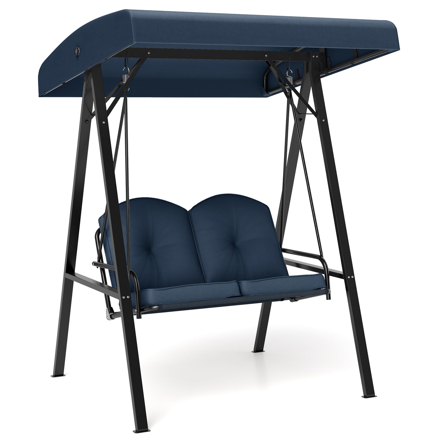 2-Person Outdoor Porch Swing with A-Shaped Metal Stand and Adjustable Canopy-Navy Kids Crystal