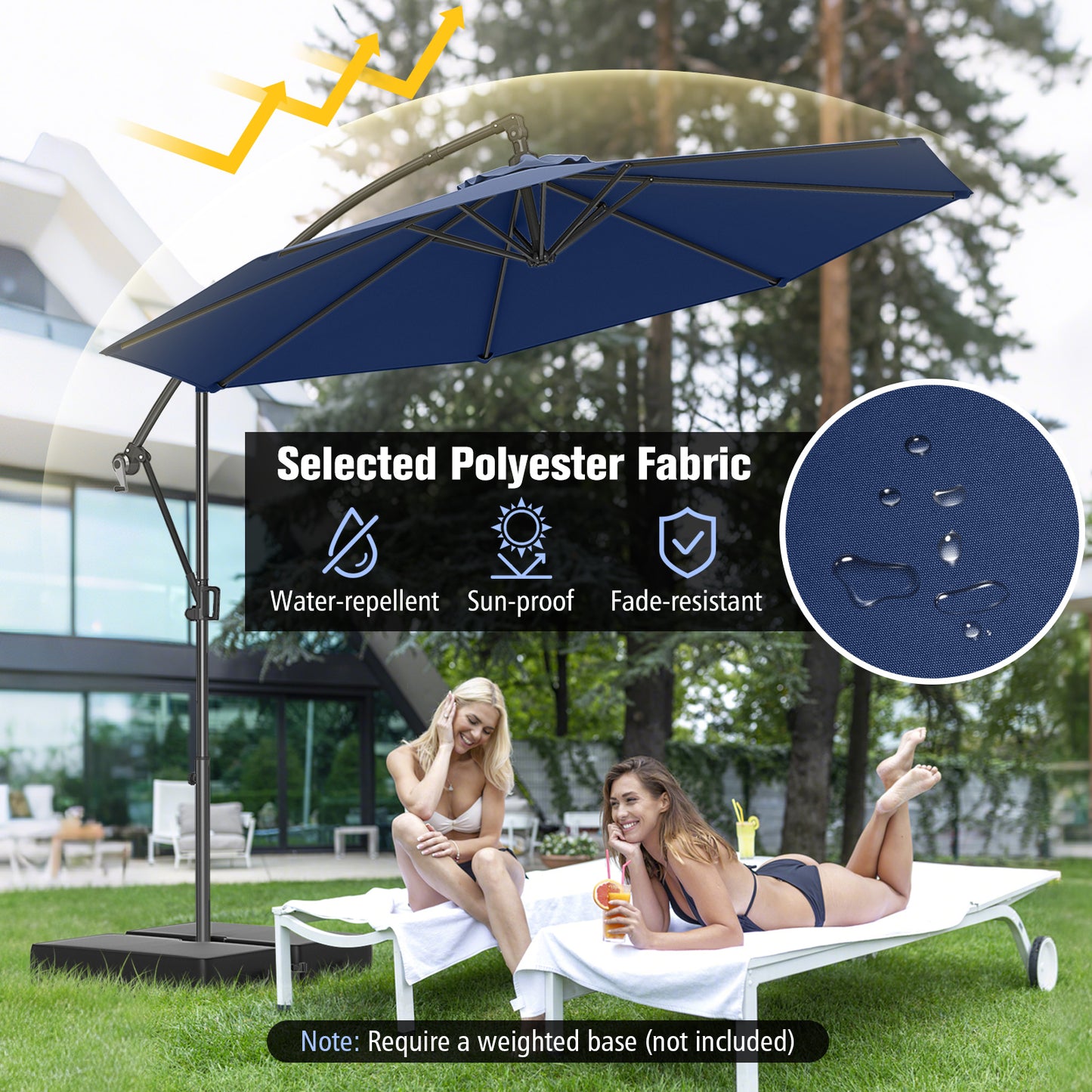 10 Feet Offset Hanging Umbrella with Base and Infinite Tilt-Navy Kids Crystal