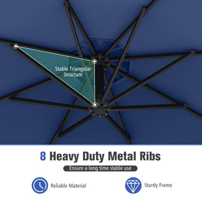 10 Feet Offset Hanging Umbrella with Base and Infinite Tilt-Navy