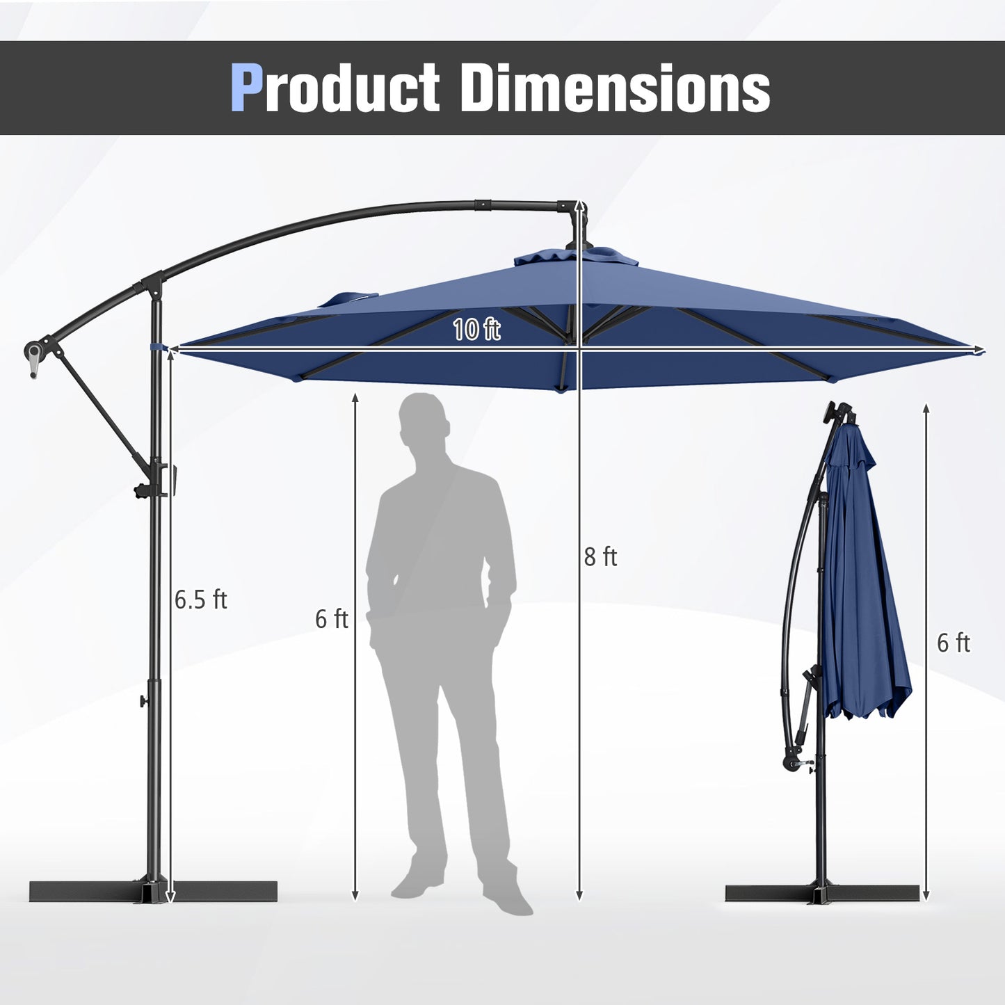 10 Feet Offset Hanging Umbrella with Base and Infinite Tilt-Navy Kids Crystal