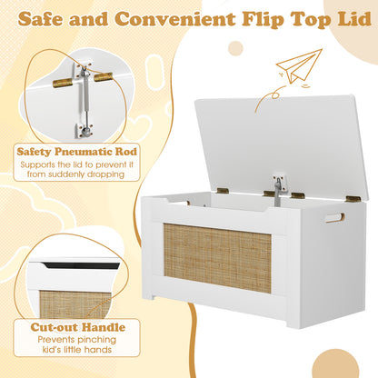 Kids Rattan Toy Storage Box with Flip Top Lid and Safety Hinge Handles-White