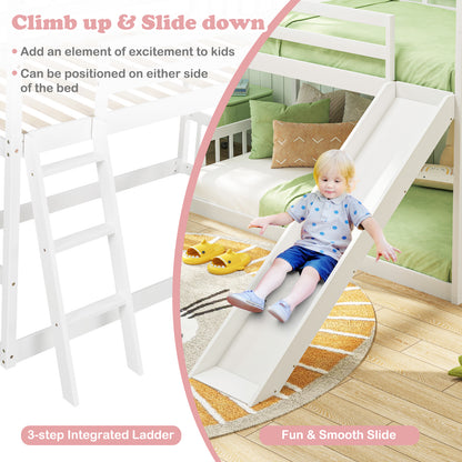 Twin Over Twin House Bunk Bed with Slide and Ladder-White