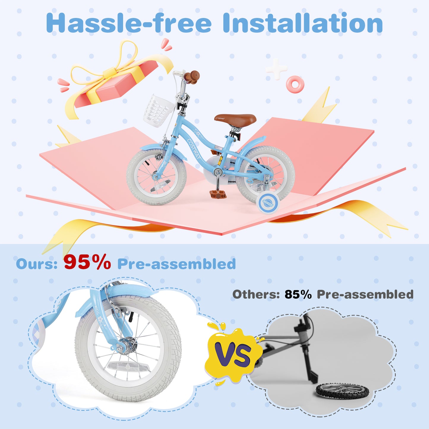 12 Inch Kids Bike with Adjustable Handlebar and Seat for 3-4 Year Old Kids Crystal