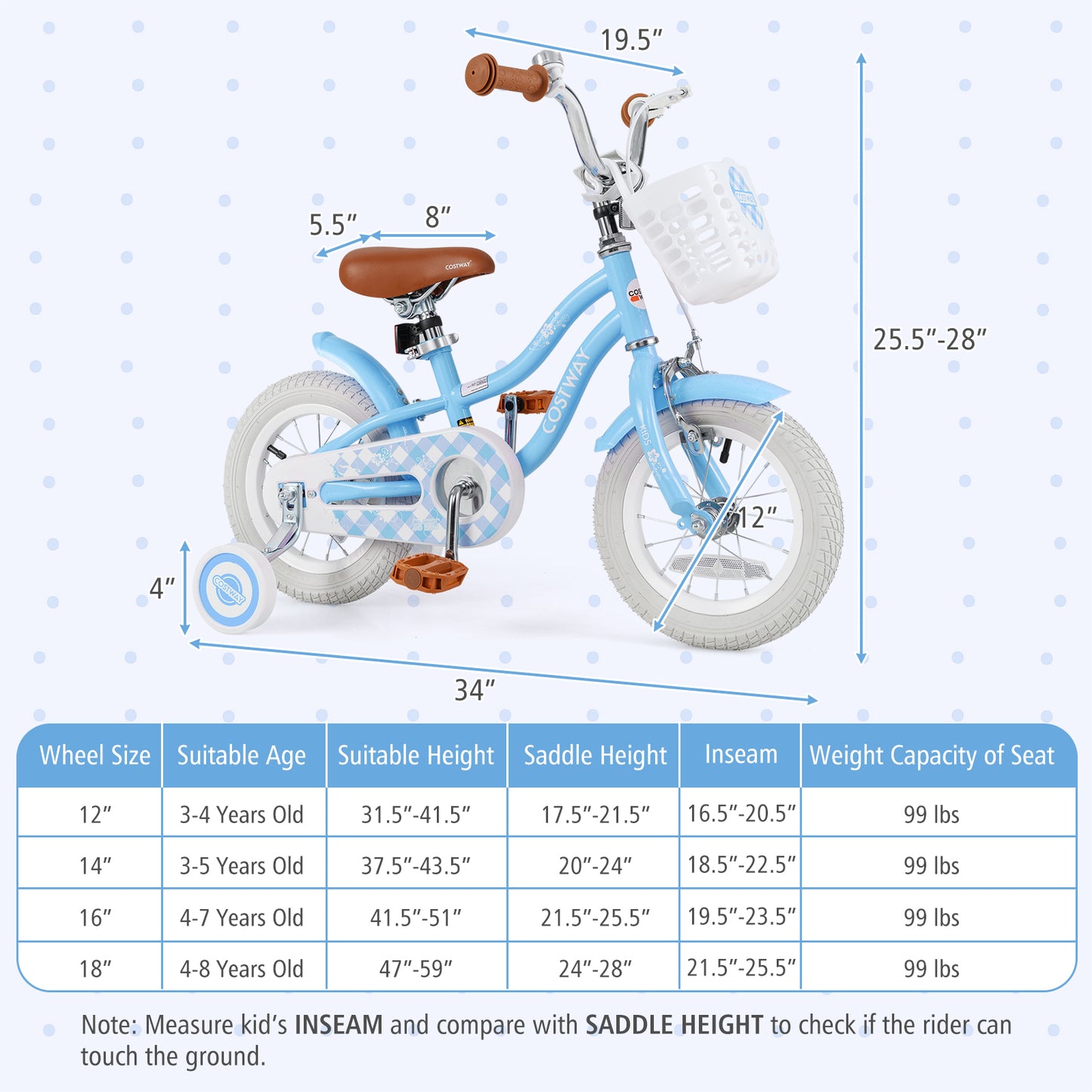 12 Inch Kids Bike with Adjustable Handlebar and Seat for 3-4 Year Old Kids Crystal