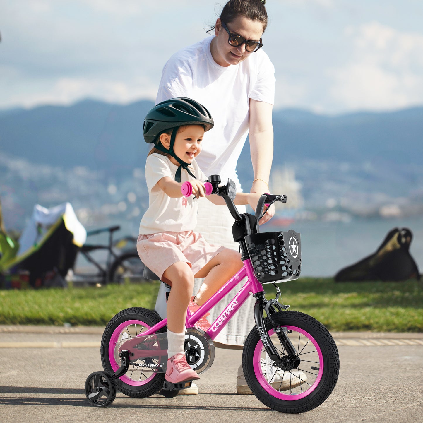 12 Inch Kids Bike Adjustable Bicycle with Front Basket for Children Aged 3-4 Years Old Kids Crystal