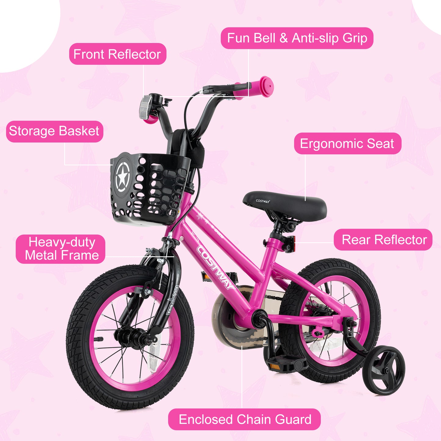 12 Inch Kids Bike Adjustable Bicycle with Front Basket for Children Aged 3-4 Years Old Kids Crystal