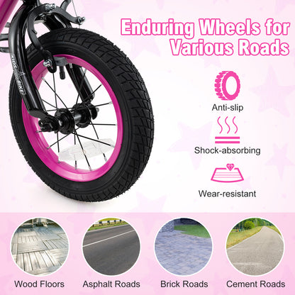12 Inch Kids Bike Adjustable Bicycle with Front Basket for Children Aged 3-4 Years Old