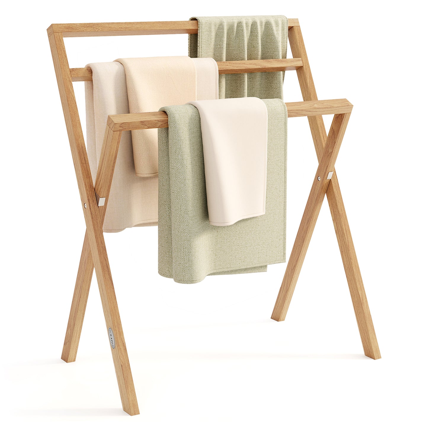 Freestanding Foldable Teak Wood Towel Rack with 3 Hanging Crossbars Kids Crystal