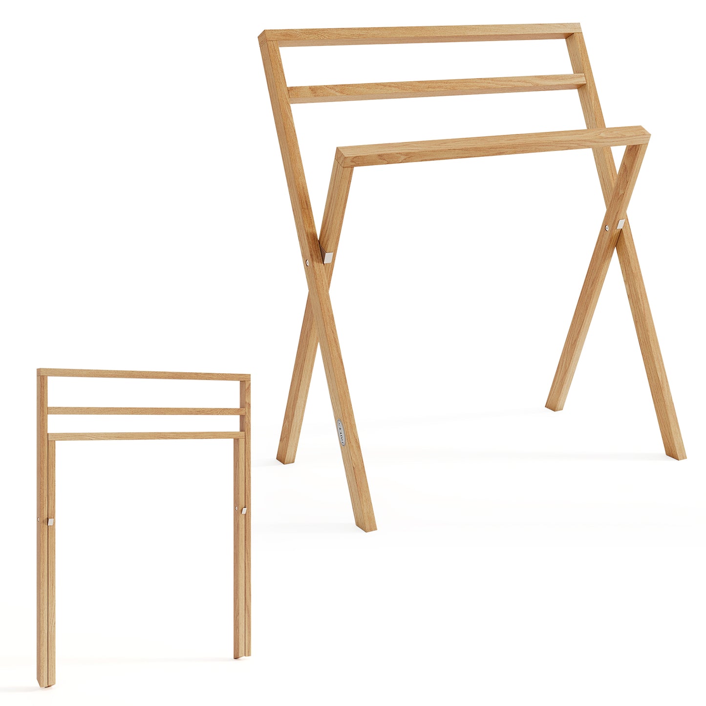 Freestanding Foldable Teak Wood Towel Rack with 3 Hanging Crossbars Kids Crystal