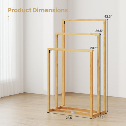 3-Tier Teak Wood Towel Rack with 3 Hanging Crossbars