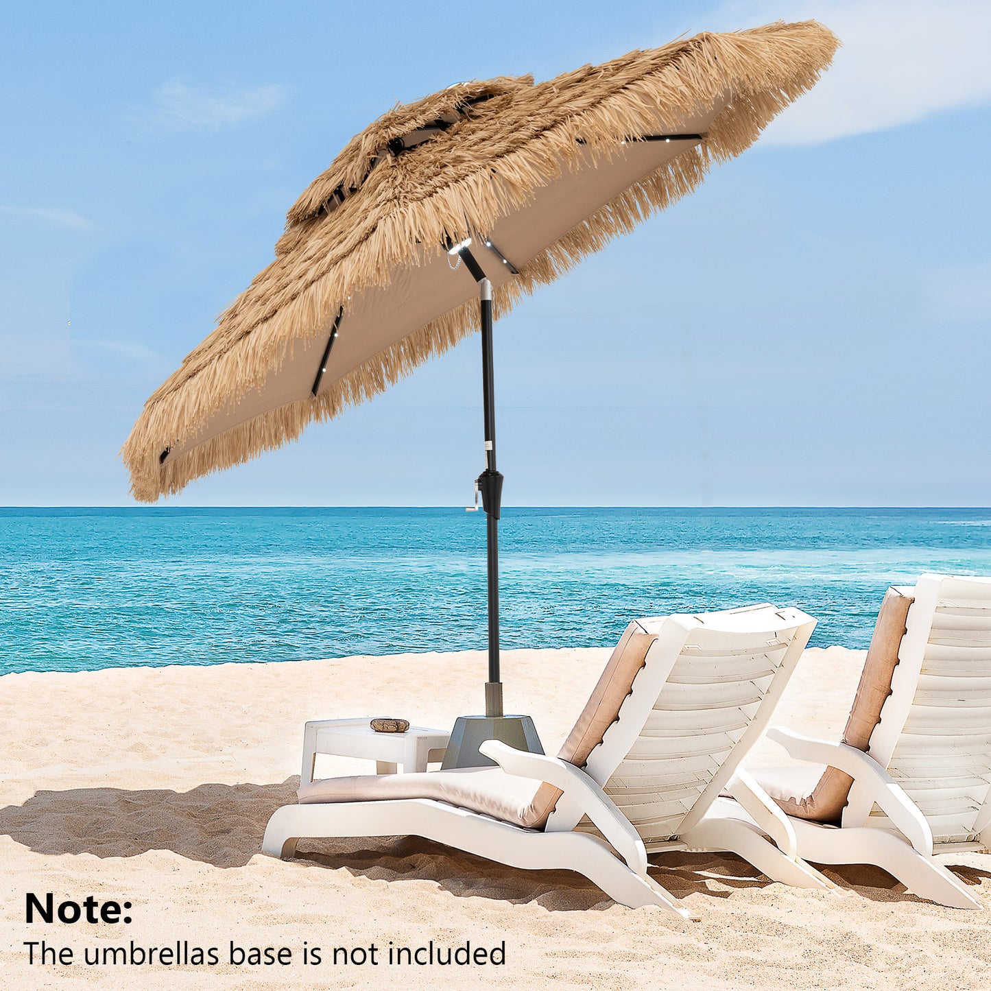 9 Feet Solar Powered Thatched Tiki Patio Umbrella with Led Lights Kids Crystal