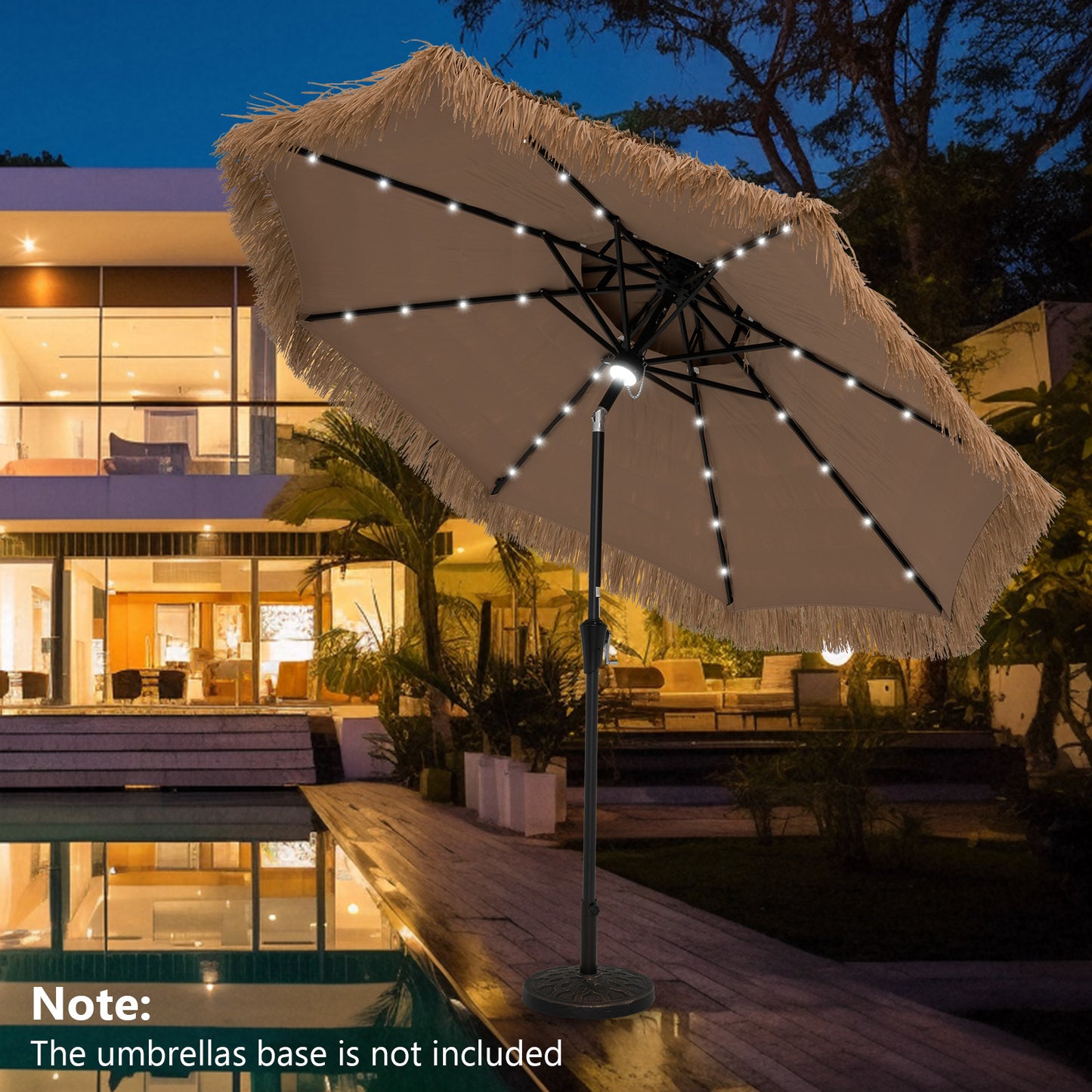 9 Feet Solar Powered Thatched Tiki Patio Umbrella with Led Lights Kids Crystal