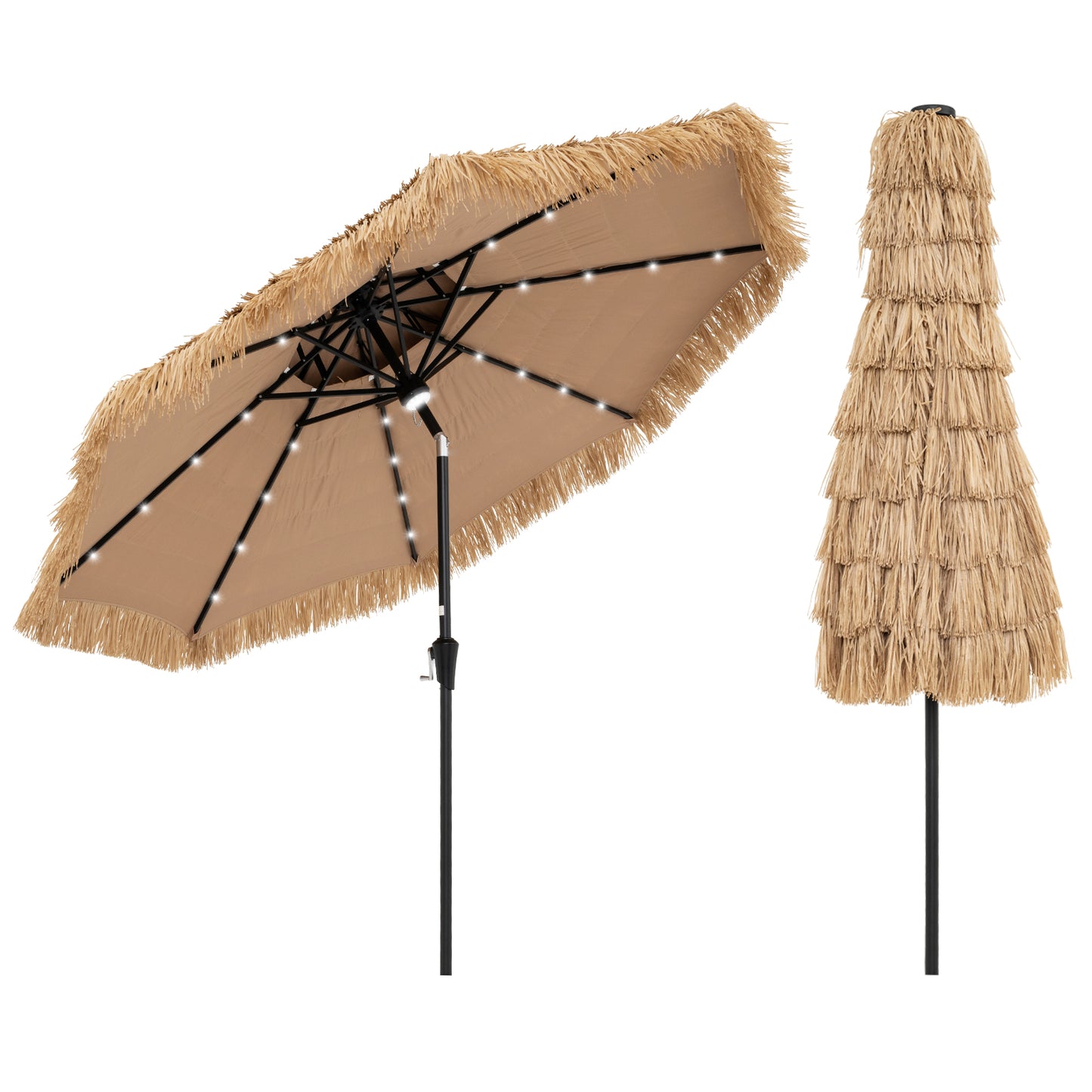 9 Feet Solar Powered Thatched Tiki Patio Umbrella with Led Lights Kids Crystal