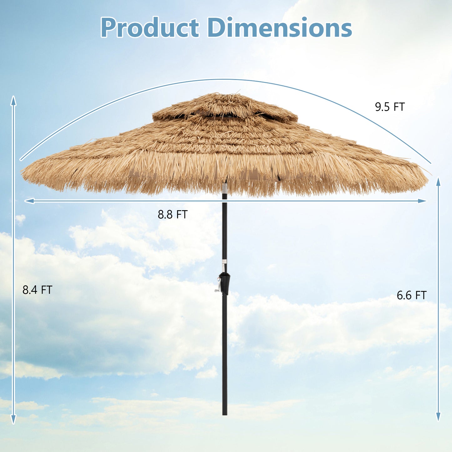 9 Feet Solar Powered Thatched Tiki Patio Umbrella with Led Lights Kids Crystal
