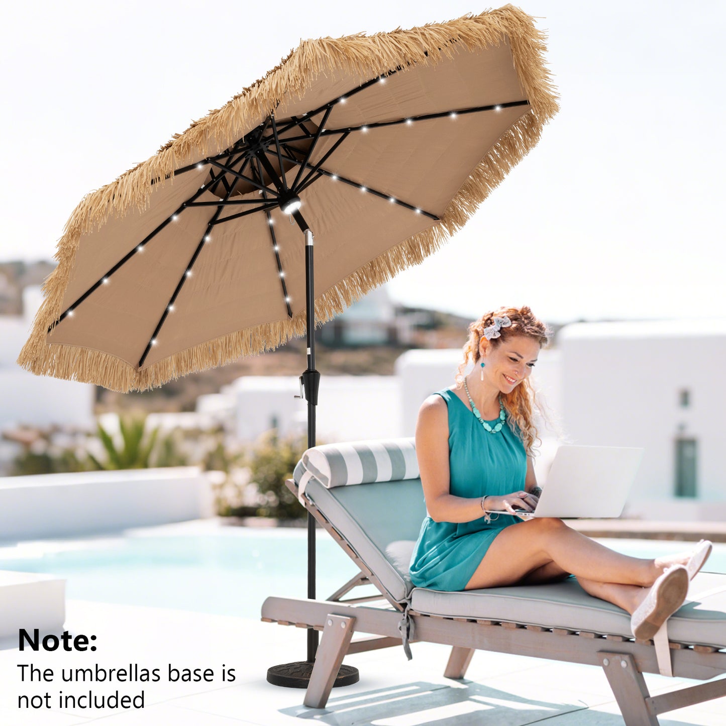 9 Feet Solar Powered Thatched Tiki Patio Umbrella with Led Lights Kids Crystal