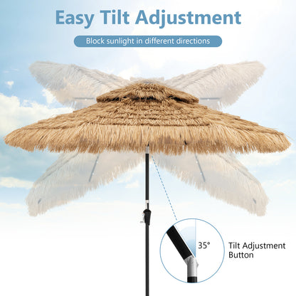9 Feet Solar Powered Thatched Tiki Patio Umbrella with Led Lights