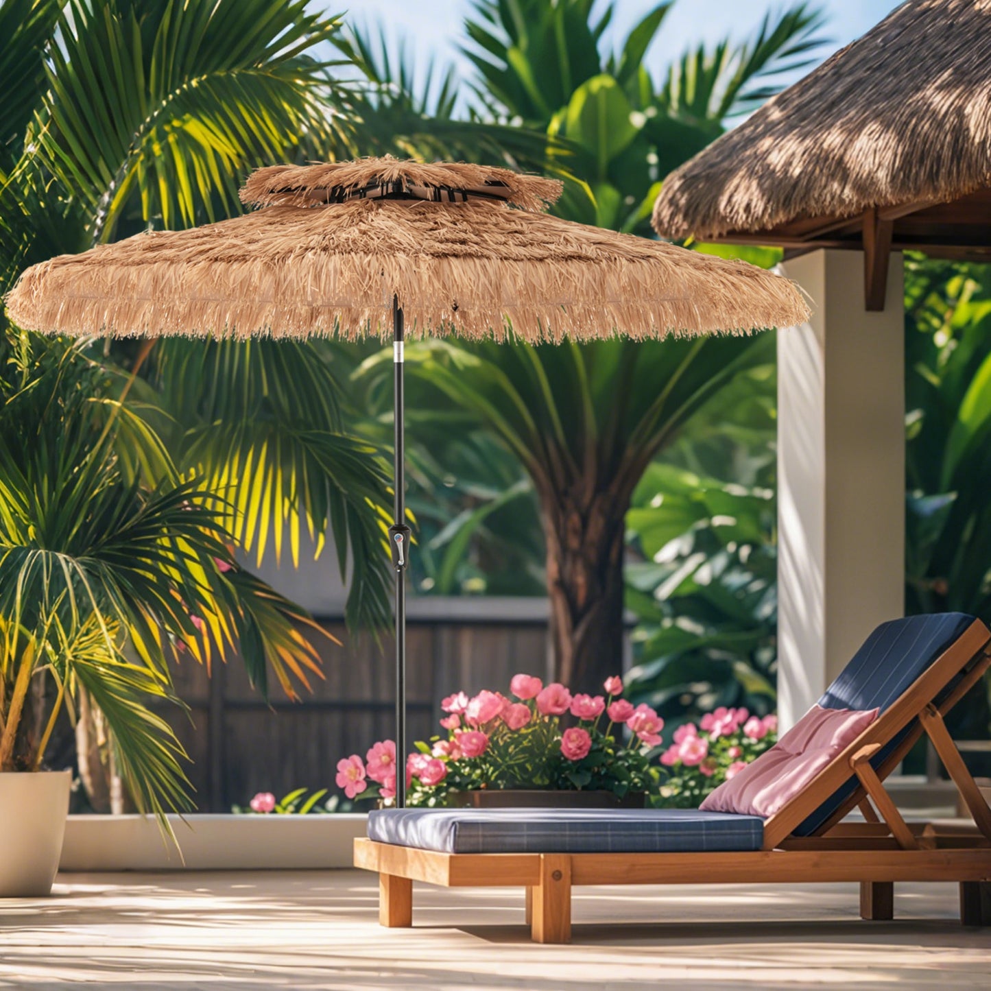 9 Feet Thatched Tiki Umbrella with 8 Ribs Kids Crystal