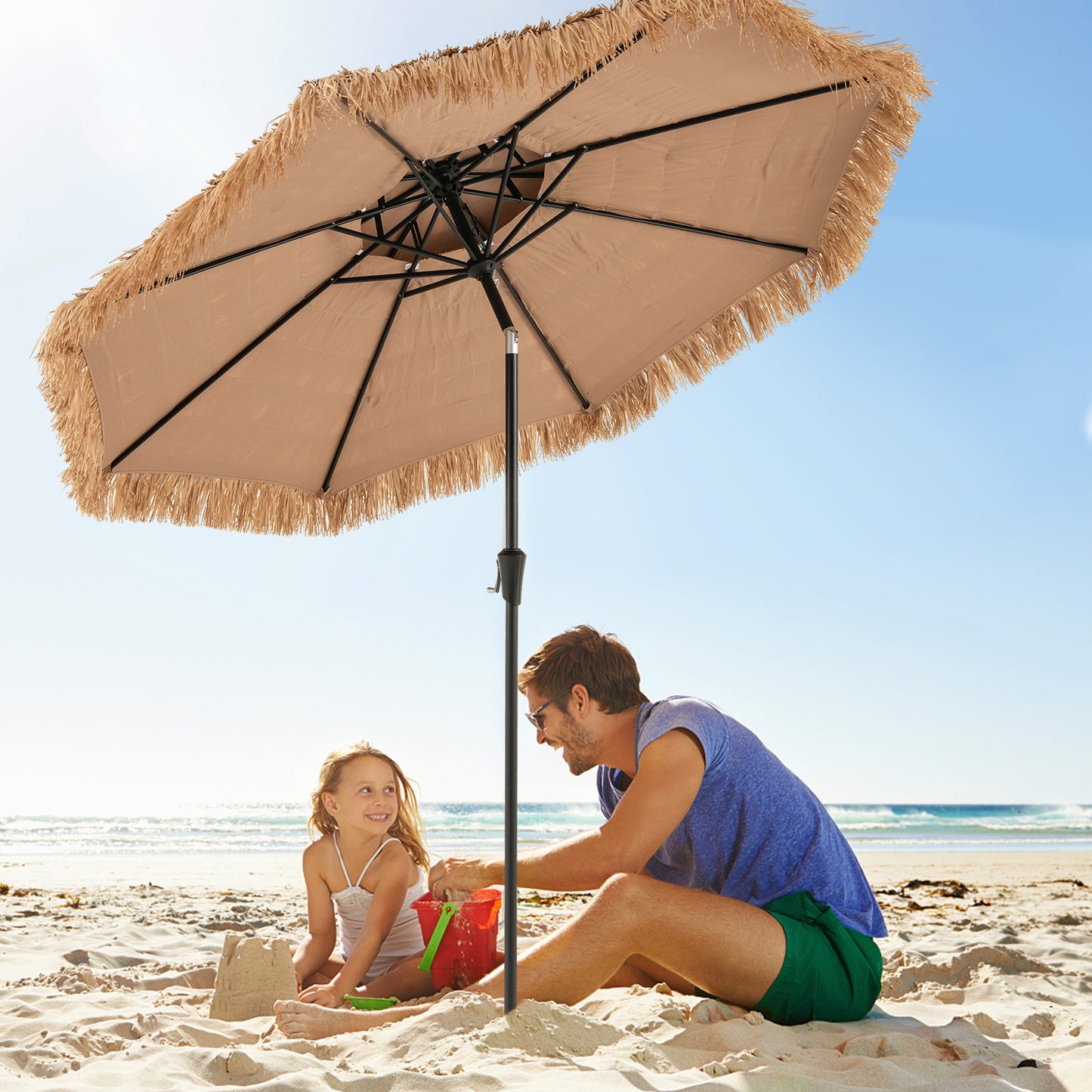 9 Feet Thatched Tiki Umbrella with 8 Ribs Kids Crystal