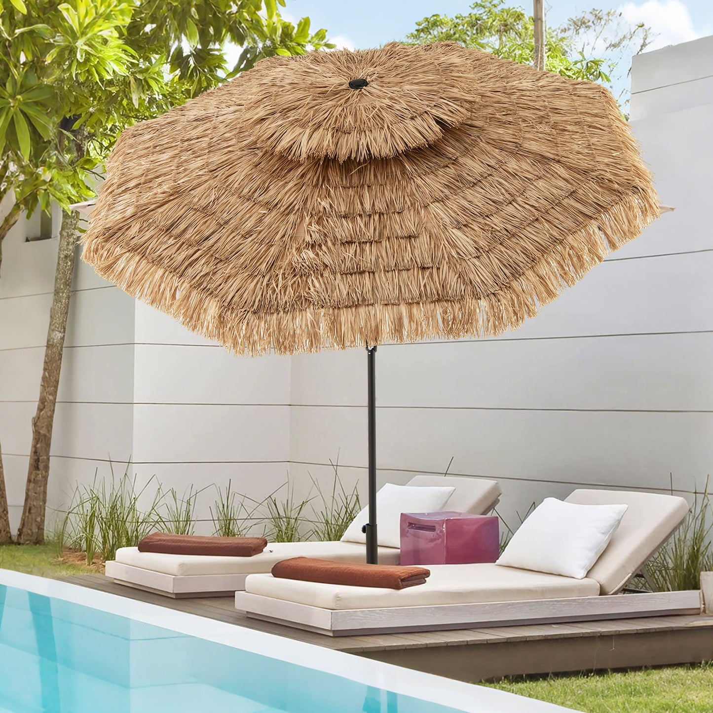 9 Feet Thatched Tiki Umbrella with 8 Ribs Kids Crystal
