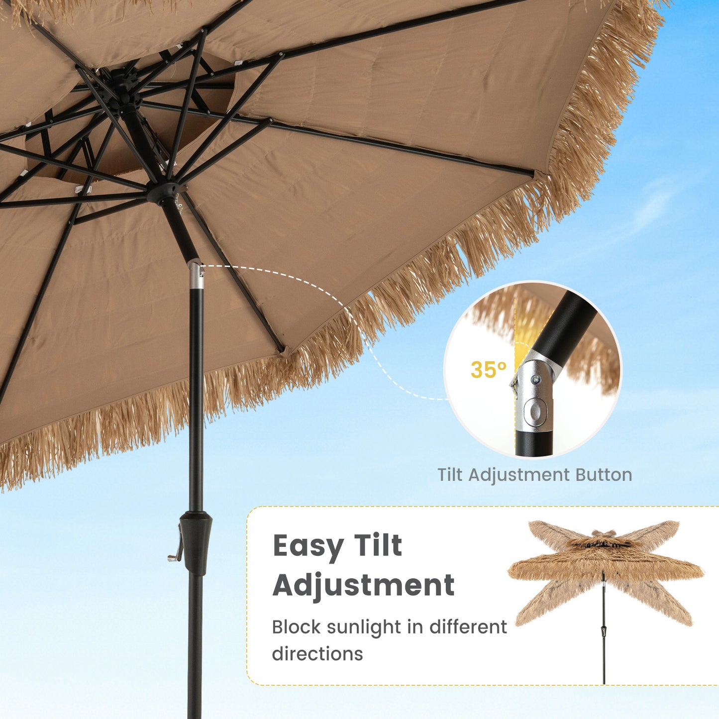 9 Feet Thatched Tiki Umbrella with 8 Ribs Kids Crystal