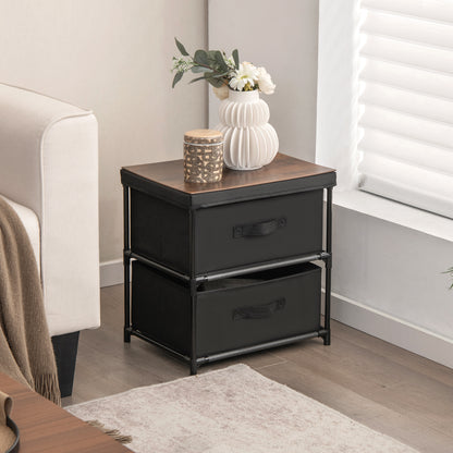 2-Drawer Nightstand with Removable Fabric Bins and Pull Handles Set of 2-Black