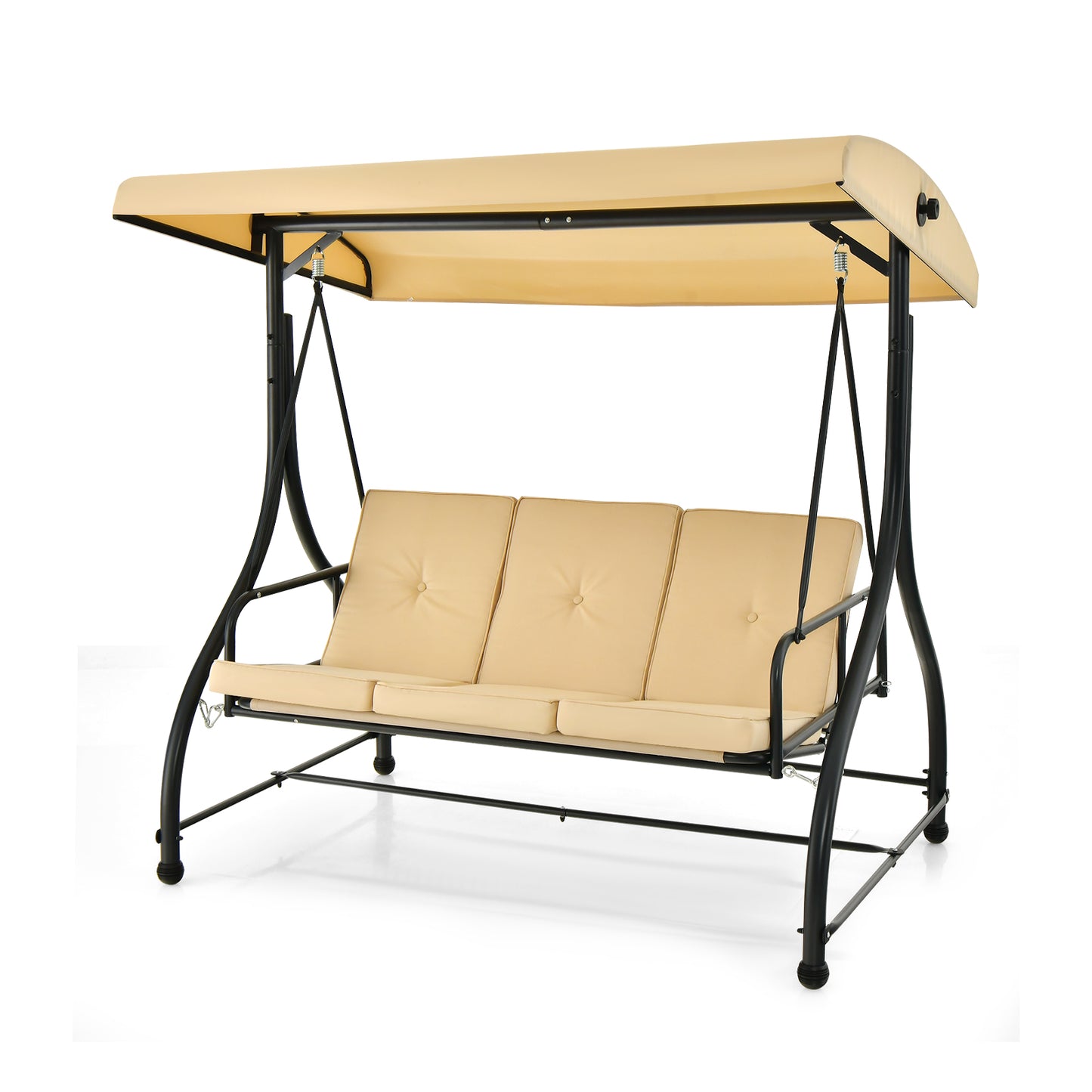 3 Seat Outdoor Porch Swing with Adjustable Canopy-Beige Kids Crystal