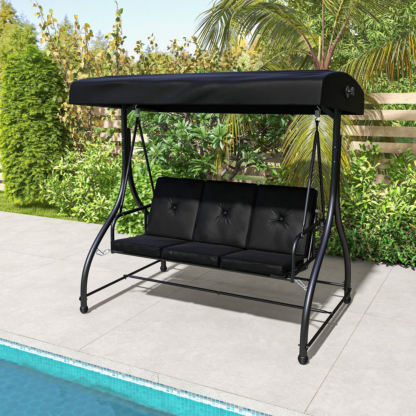 3 Seat Outdoor Porch Swing with Adjustable Canopy-Black Kids Crystal