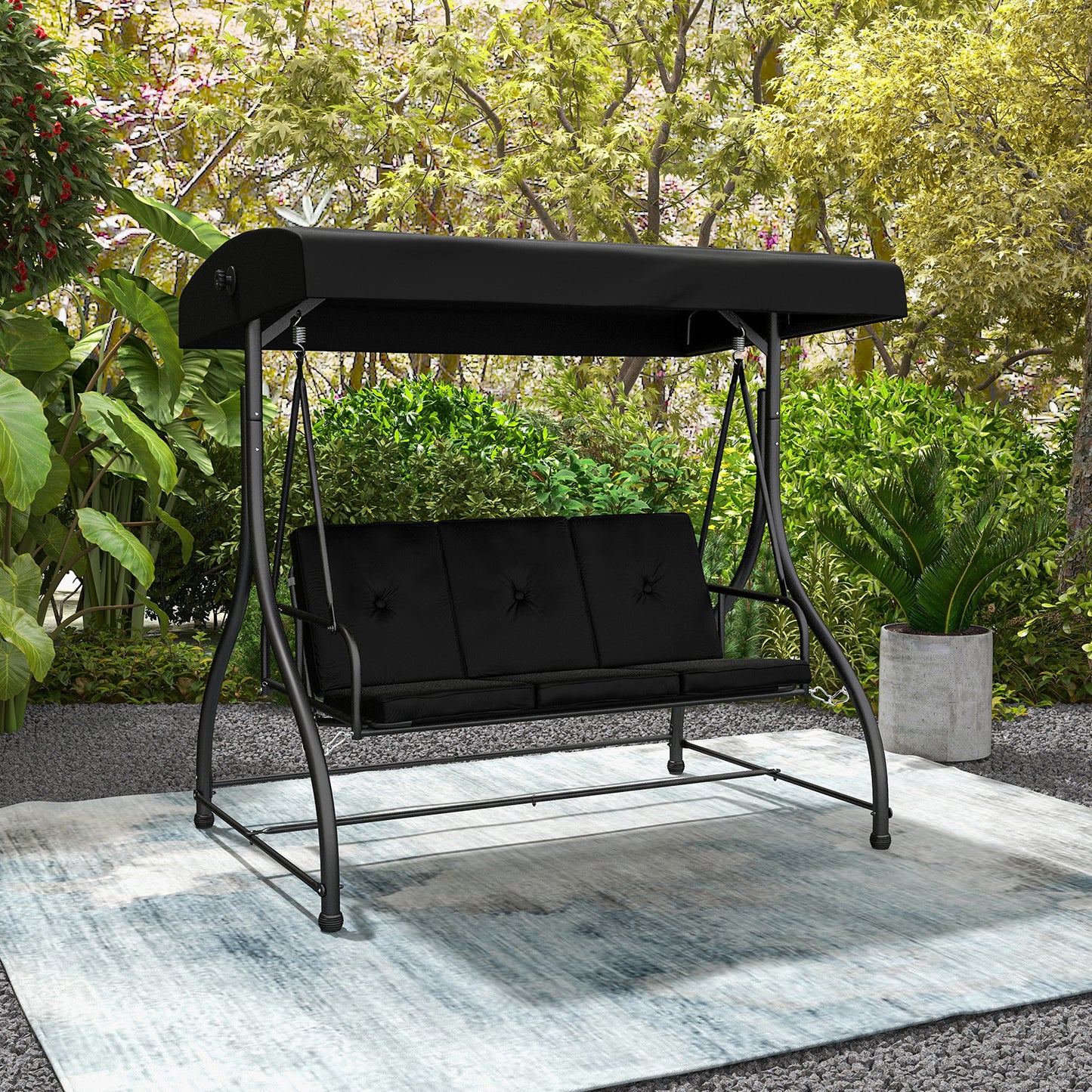 3 Seat Outdoor Porch Swing with Adjustable Canopy-Black Kids Crystal