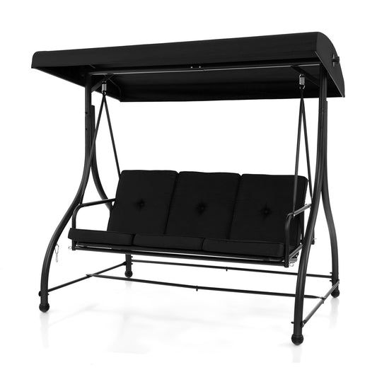 3 Seat Outdoor Porch Swing with Adjustable Canopy-Black Kids Crystal