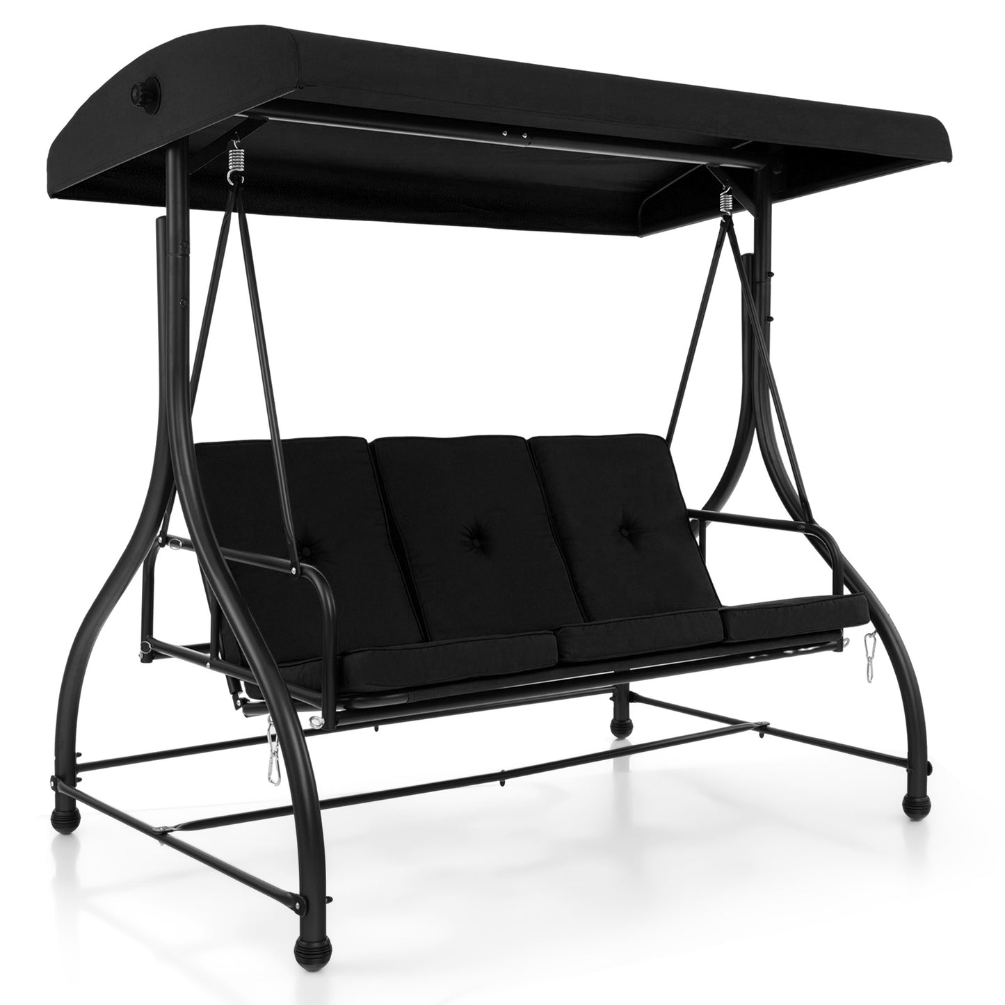 3 Seat Outdoor Porch Swing with Adjustable Canopy-Black Kids Crystal