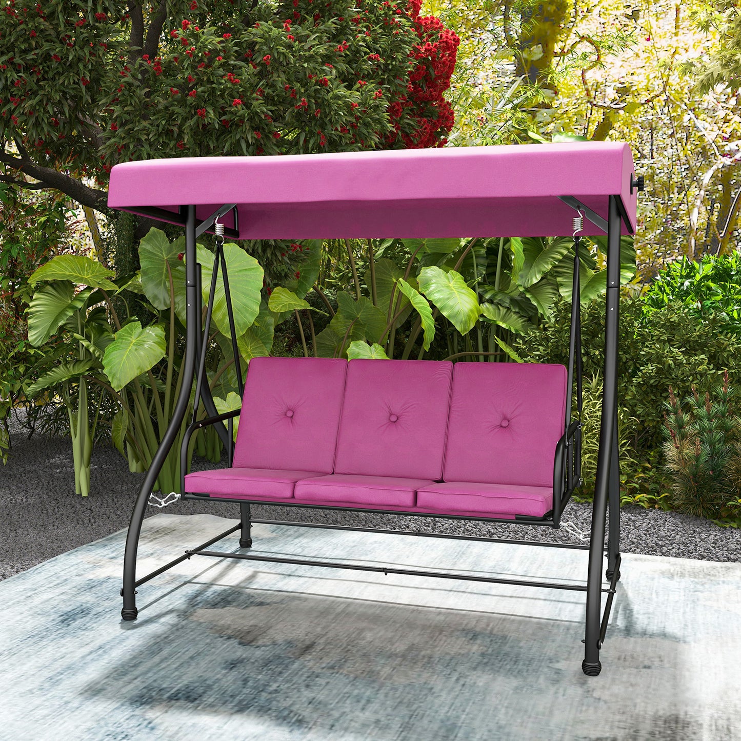 3 Seat Outdoor Porch Swing with Adjustable Canopy-Wine Kids Crystal