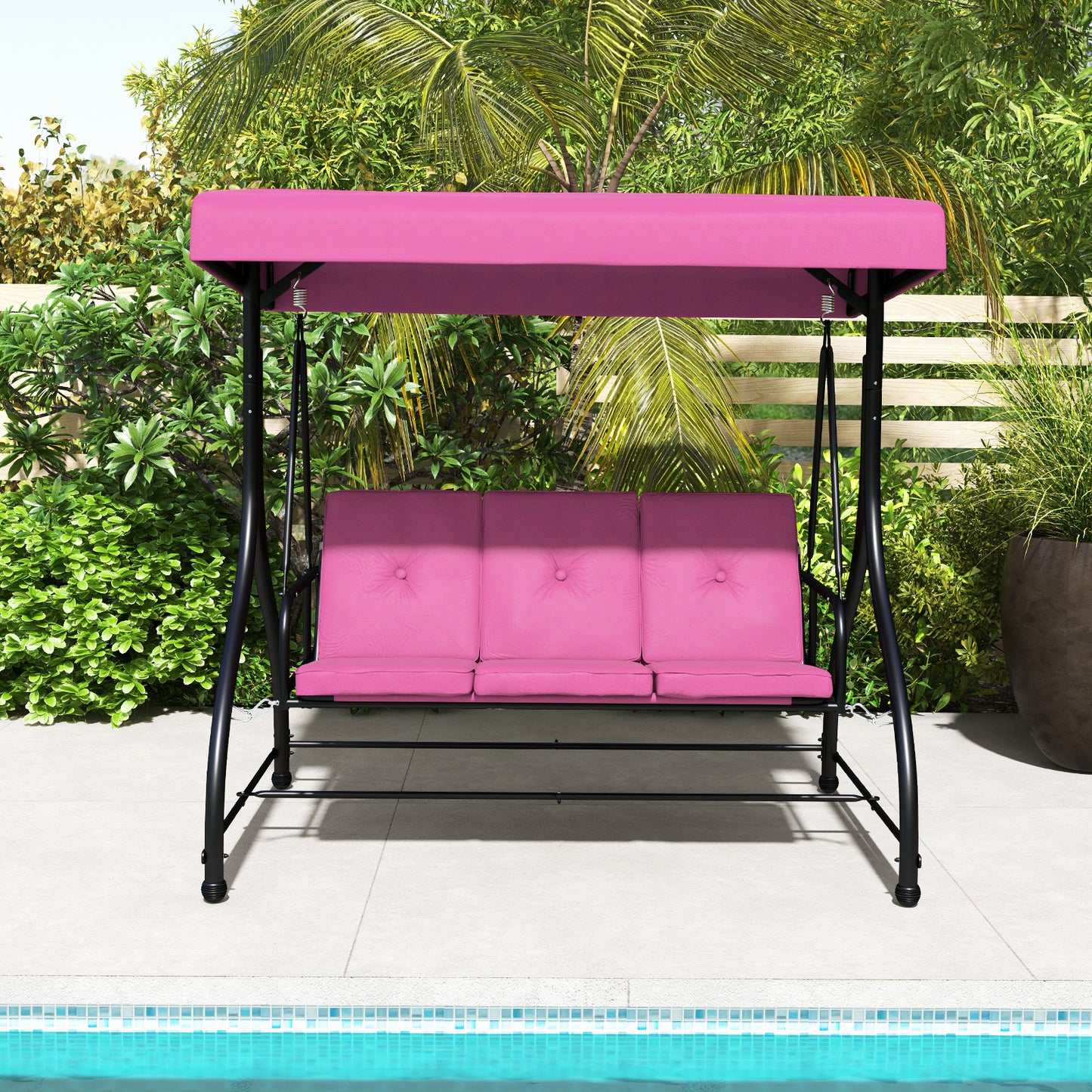 3 Seat Outdoor Porch Swing with Adjustable Canopy-Wine Kids Crystal