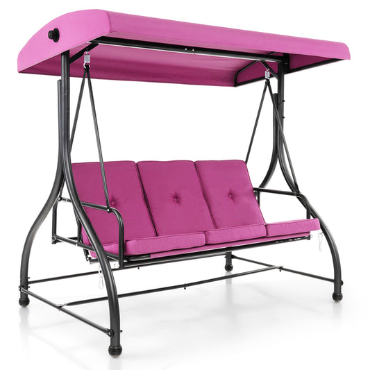 3 Seat Outdoor Porch Swing with Adjustable Canopy-Wine Kids Crystal