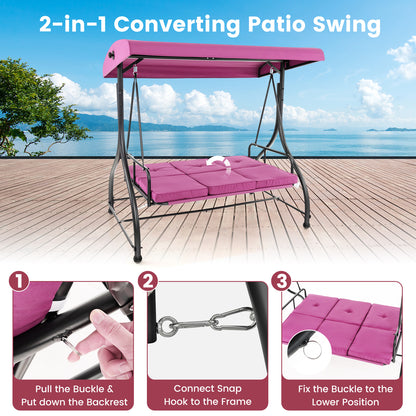 3 Seat Outdoor Porch Swing with Adjustable Canopy-Wine
