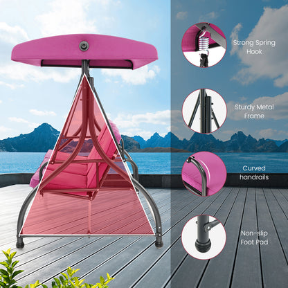 3 Seat Outdoor Porch Swing with Adjustable Canopy-Wine