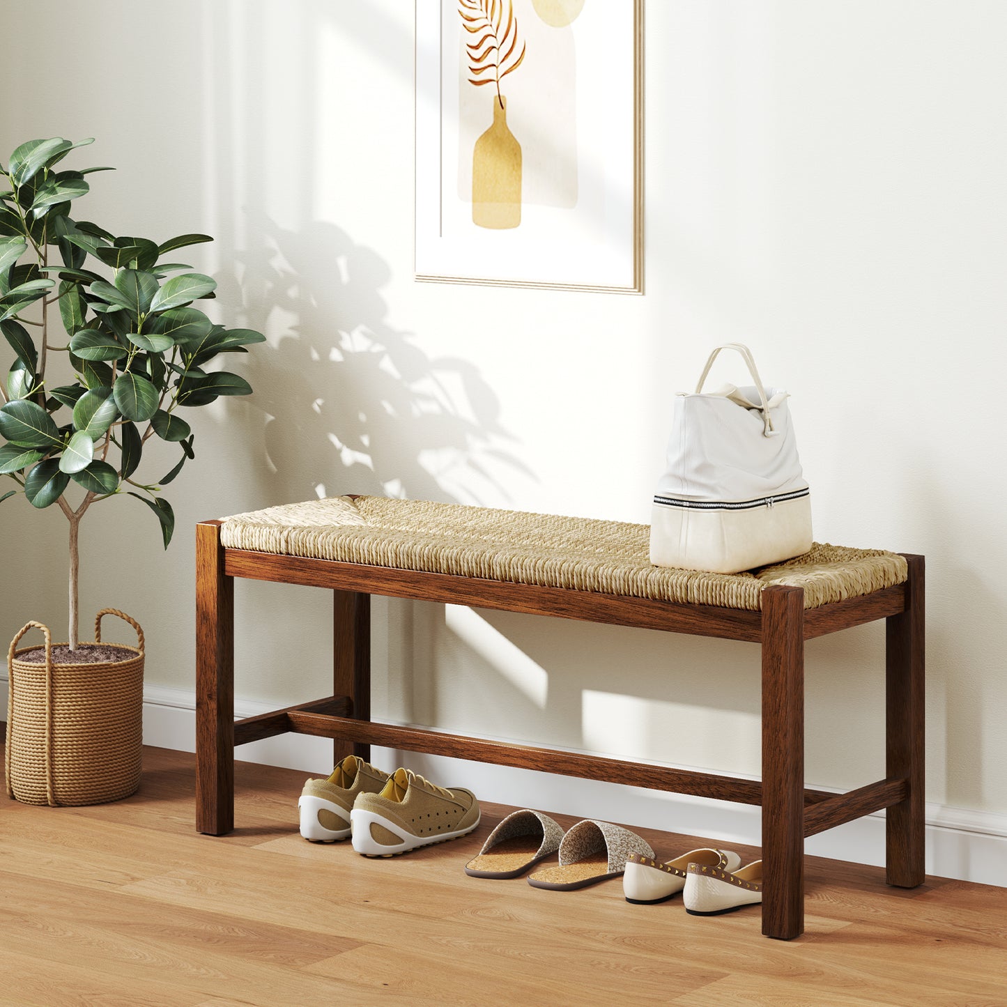 40 Inch Long Wood Bench with Solid Rubber Wood Frame-Walnut Kids Crystal