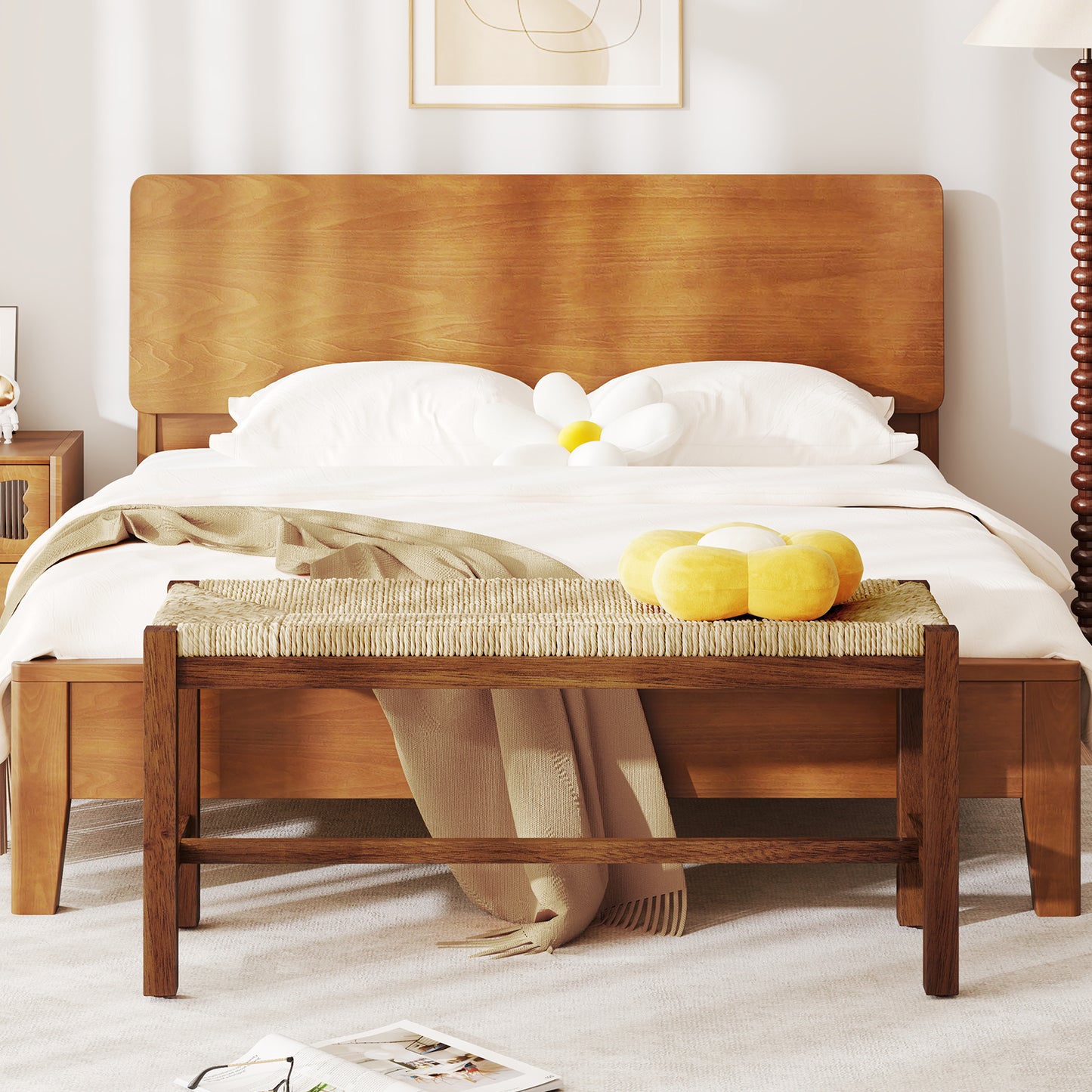 40 Inch Long Wood Bench with Solid Rubber Wood Frame-Walnut Kids Crystal