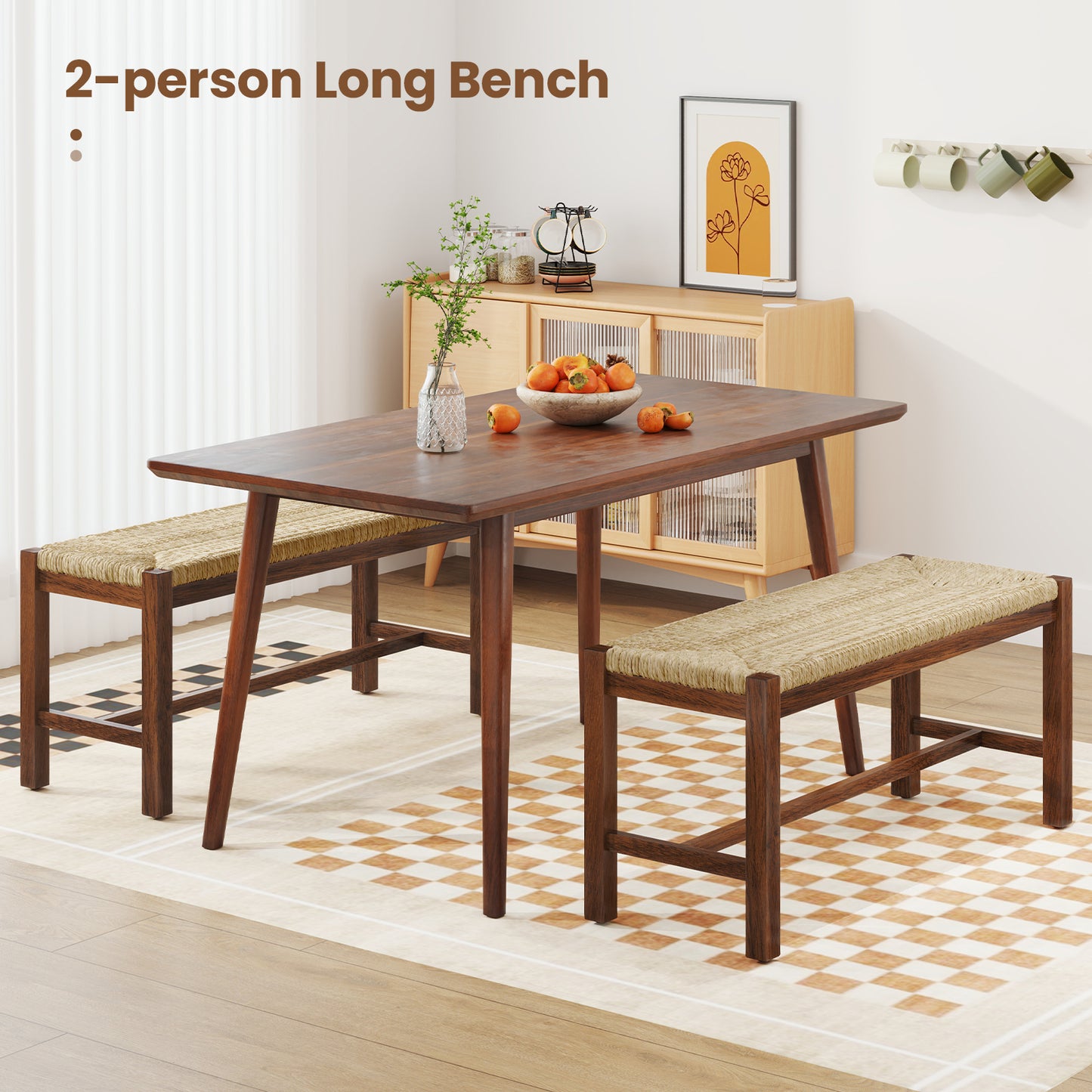 40 Inch Long Wood Bench with Solid Rubber Wood Frame-Walnut Kids Crystal