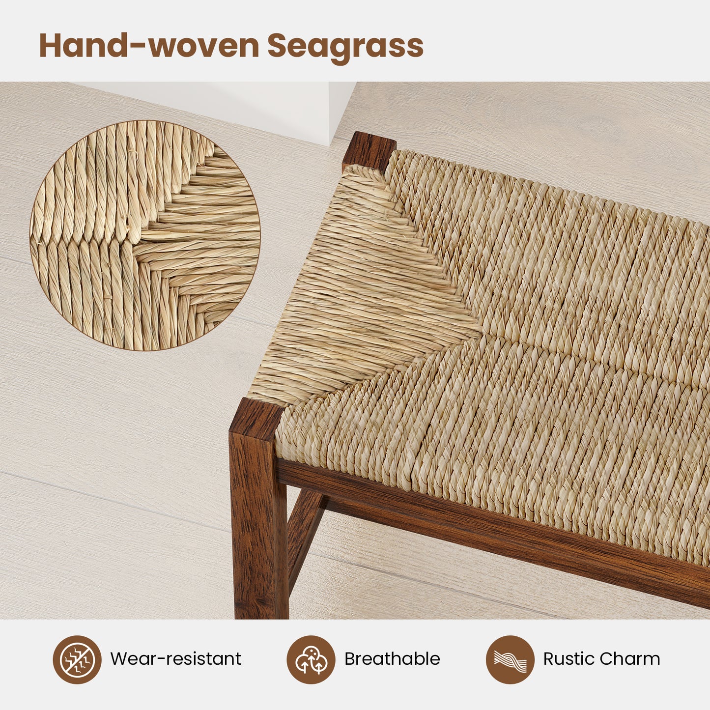 40 Inch Long Wood Bench with Solid Rubber Wood Frame-Walnut Kids Crystal