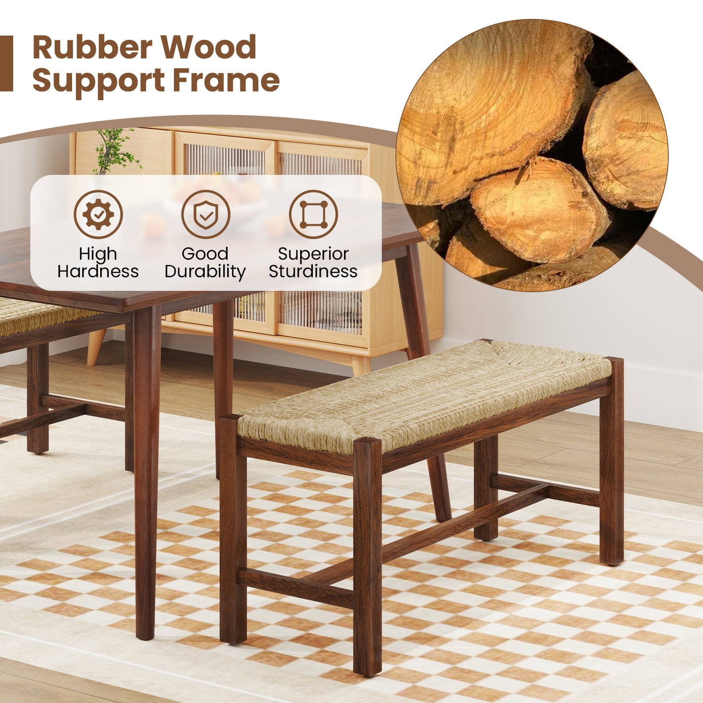 40 Inch Long Wood Bench with Solid Rubber Wood Frame-Walnut Kids Crystal