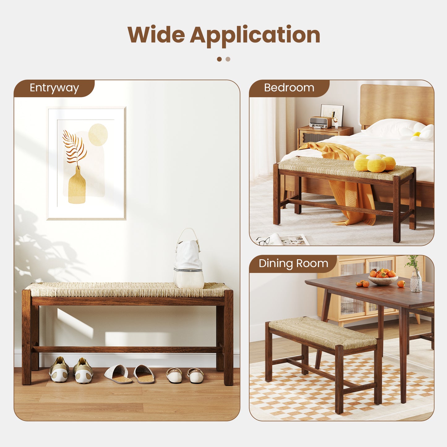 40 Inch Long Wood Bench with Solid Rubber Wood Frame-Walnut Kids Crystal