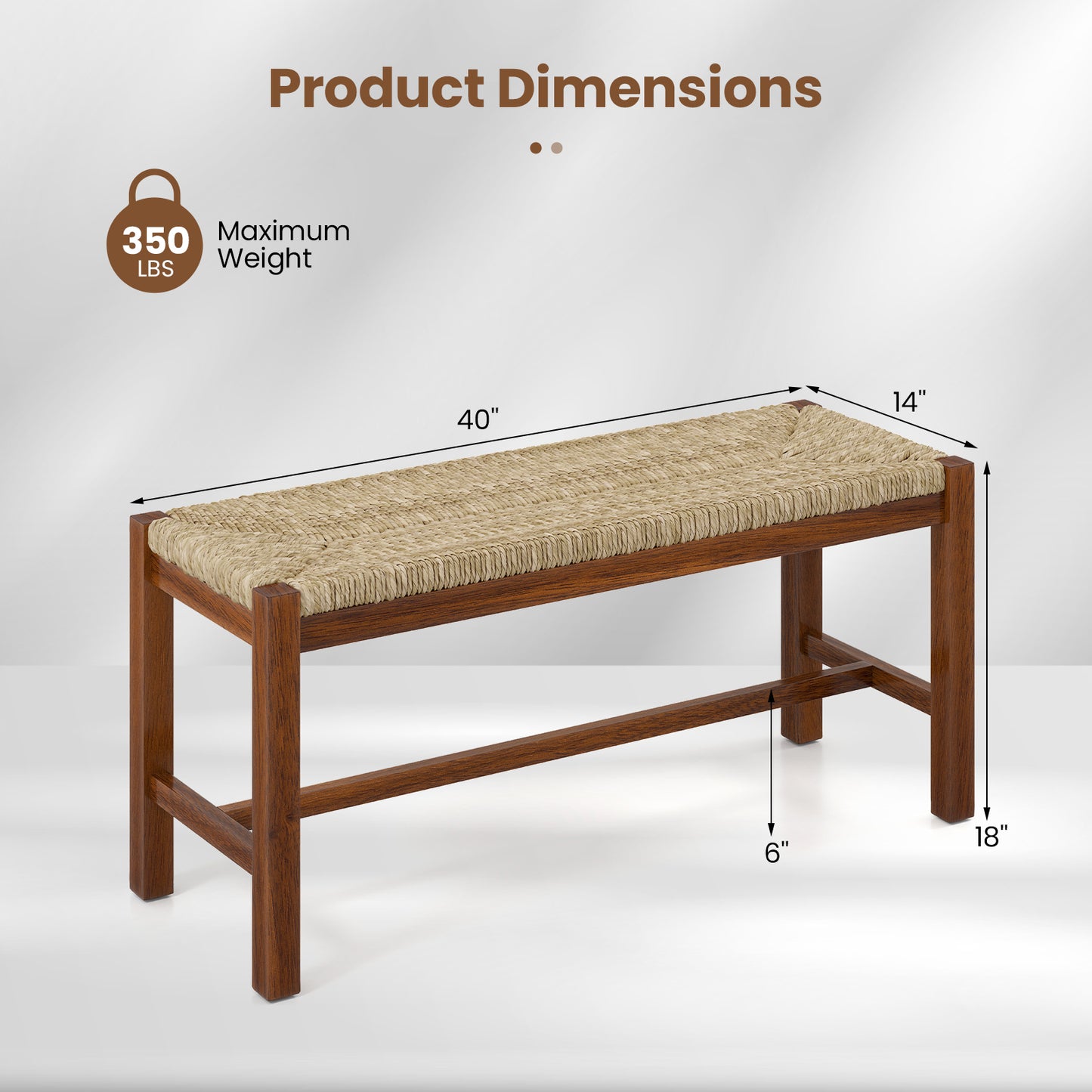 40 Inch Long Wood Bench with Solid Rubber Wood Frame-Walnut Kids Crystal