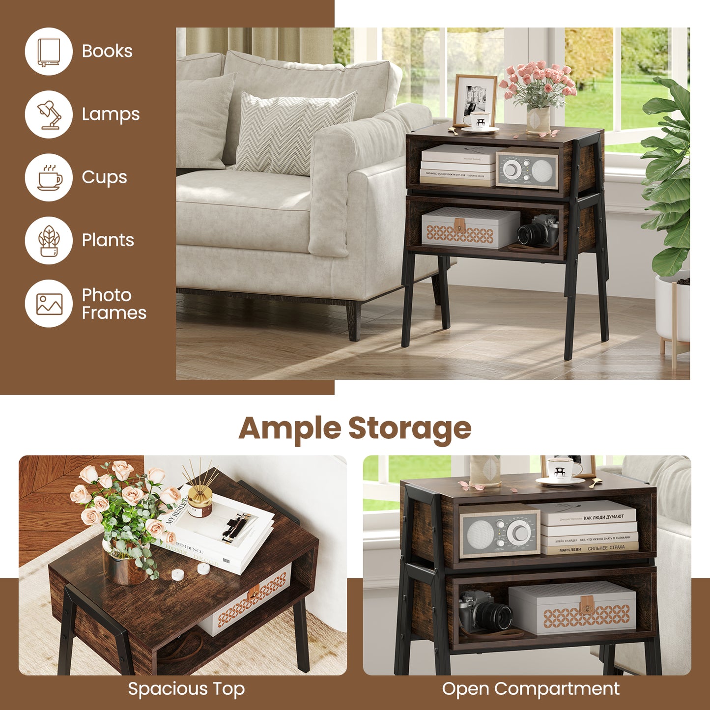 2 Pieces Stackable Night Stand Bedside End Table Set Kids Crystal
