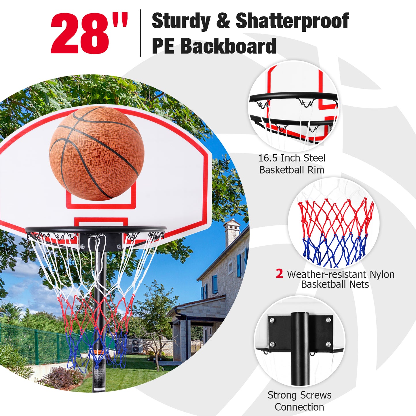 Adjustable Basketball Hoop System Stand with Wheels Kids Crystal