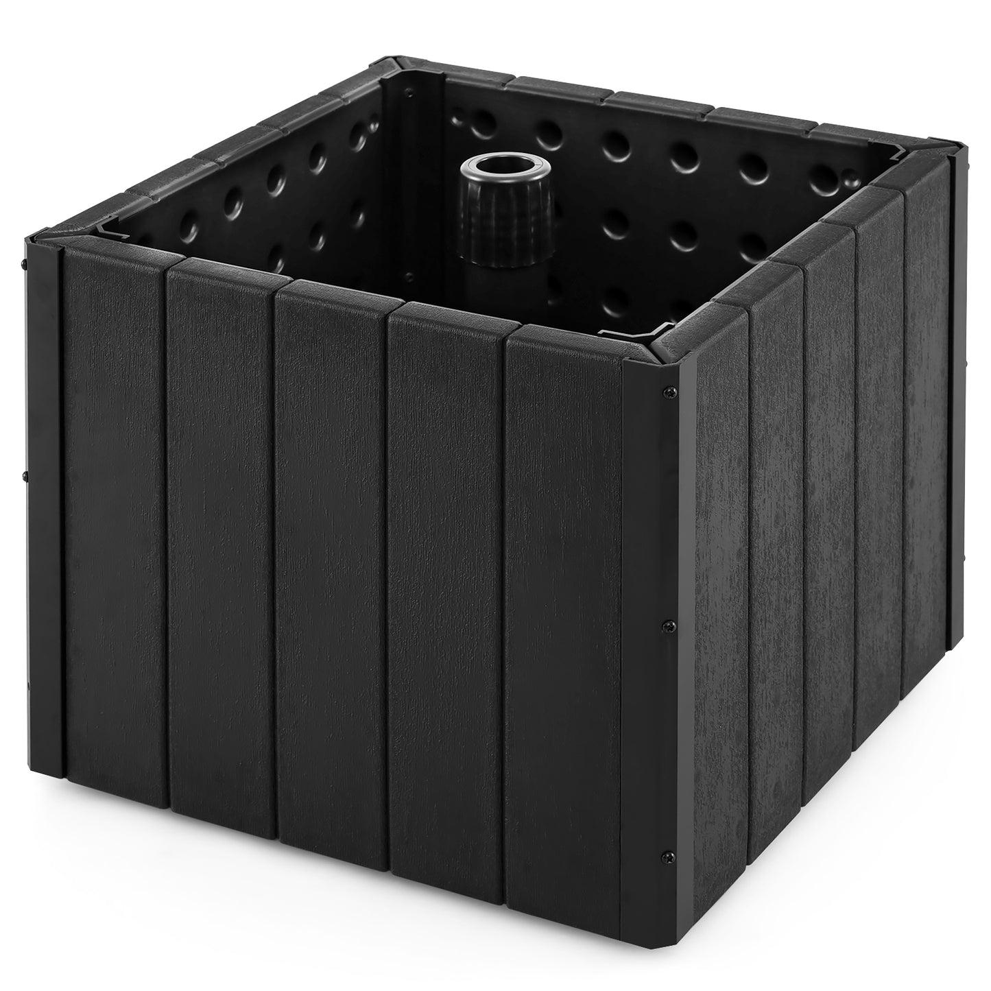 2-in-1 Outdoor Umbrella Base Planter Patio Umbrella Stand with Flower Box-Black Kids Crystal